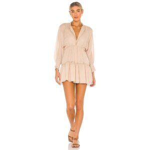 SNDYS Coco Mini Dress Size 4 Tiered Lace Inset Smocked Long Sleeve Sand Feminine